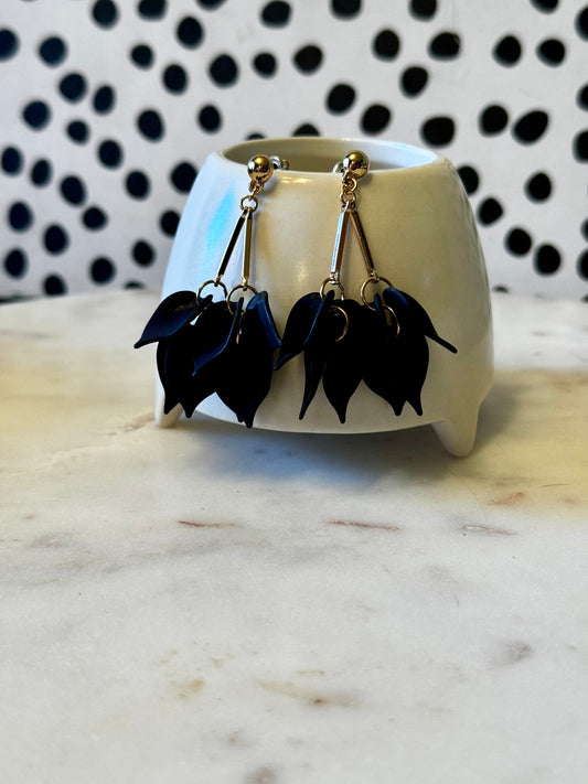 Flora Drop Black and Gold Earrings