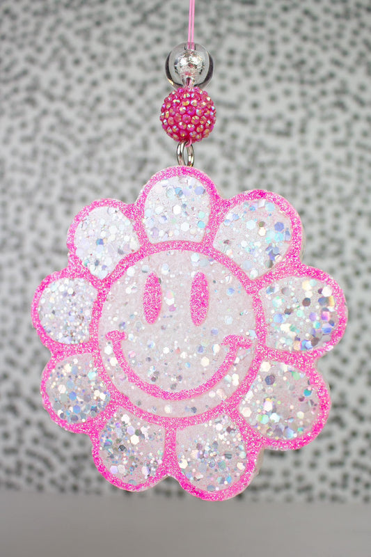 Happy Smile Flower (Pink/Silver) Car Freshie