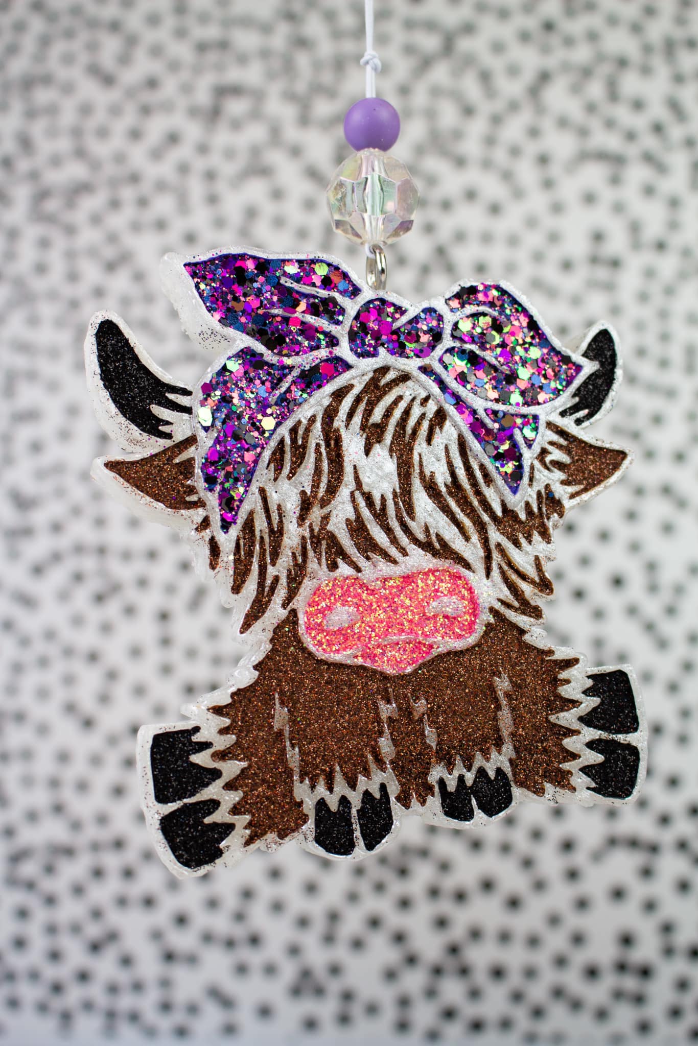 Nebula Highland Cow with Bow Car Freshie