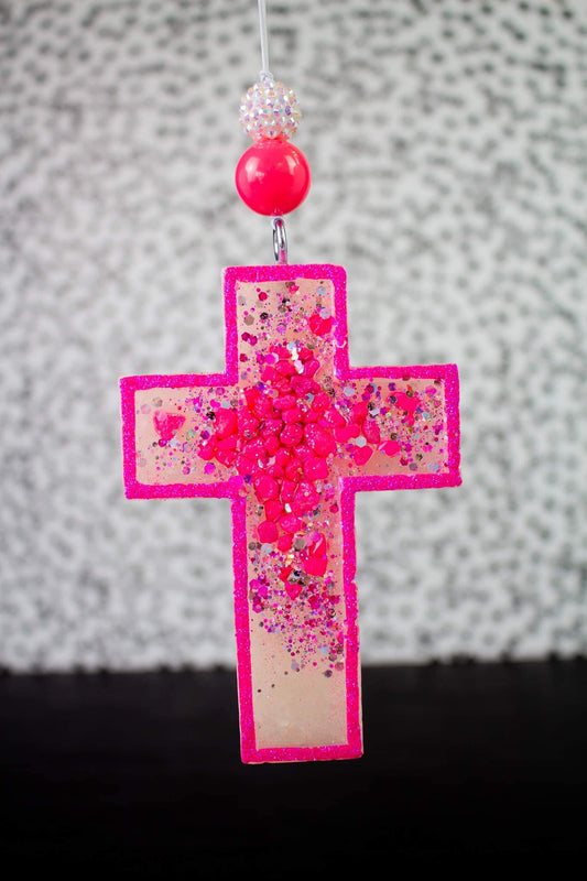 Pink & White Cross Geode Car Freshie