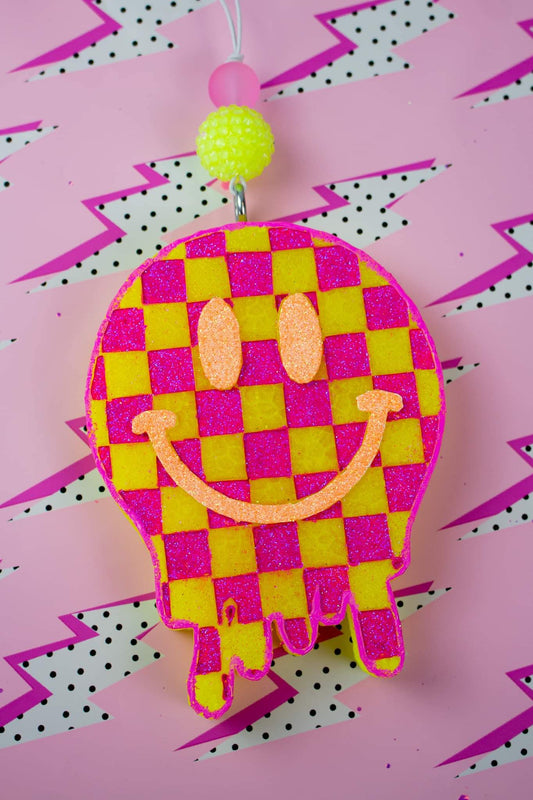 Checkered Happy Face (Orange/Yellow/Pink) Car Freshie