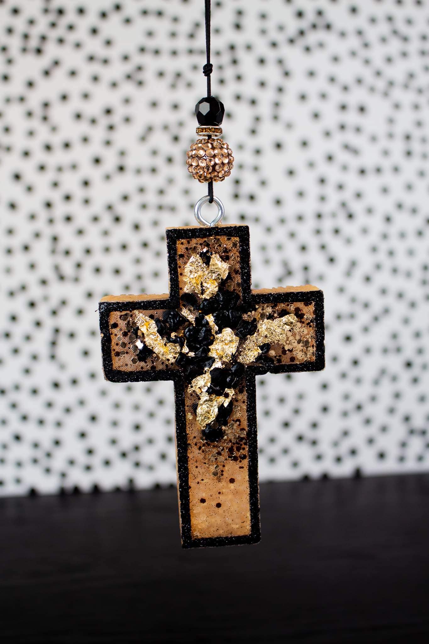 Black & Gold Cross Geode  Car Freshie