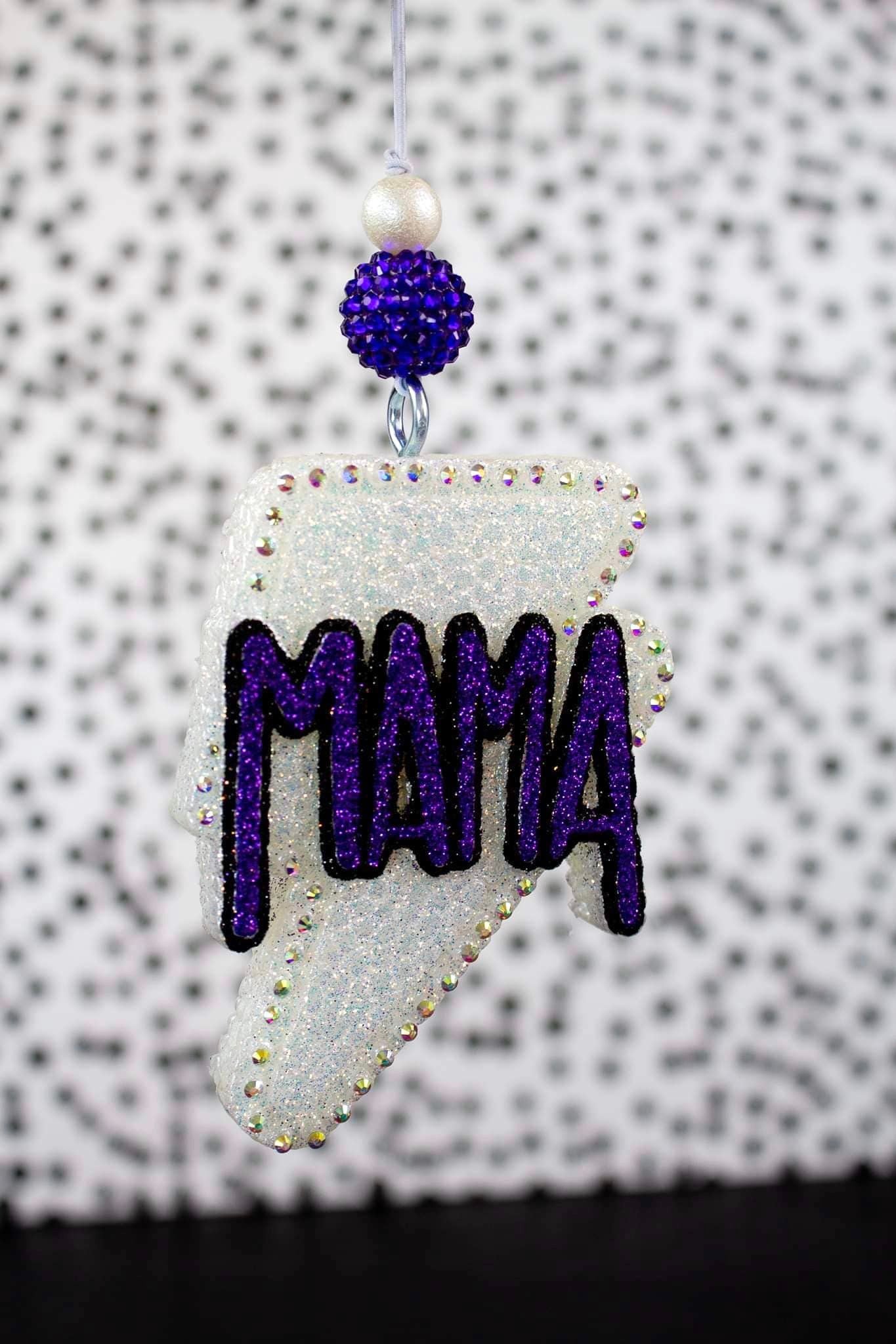 White & Purple  Mama Bolt With Rhinestones Car Freshie