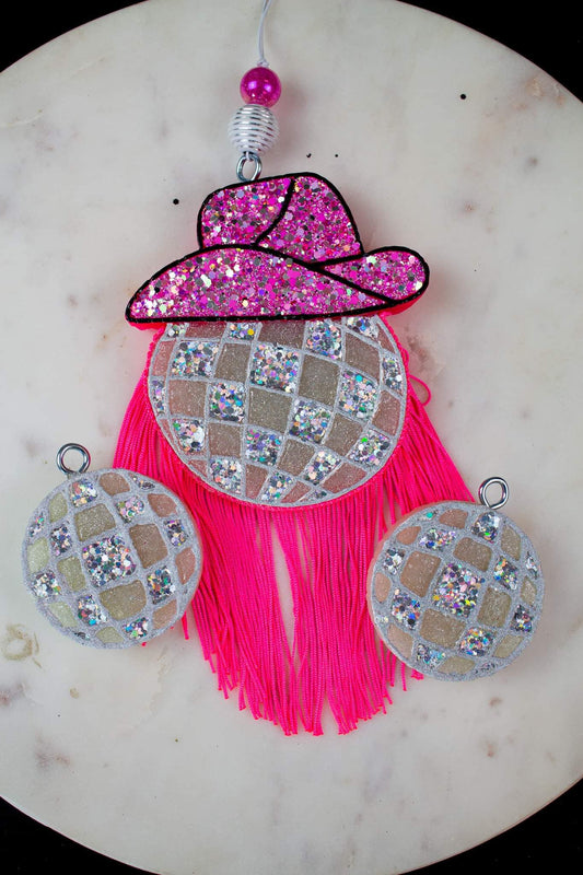 Disco Ball With Hat With Fringe Mirror Car Freshie