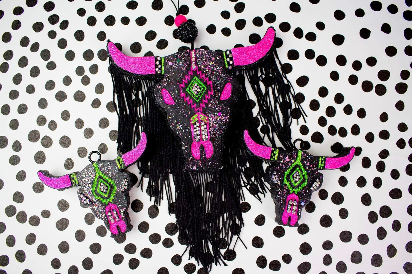 90's Rave Bull Skull With Rhinestones & Fringe Car Freshie