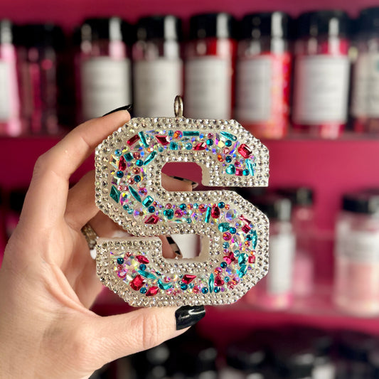 Rhinestoned Various Stones Varsity Letter- Customize  Car Freshie