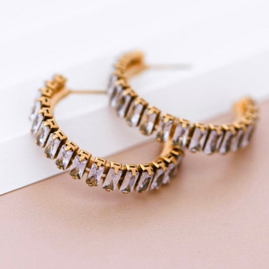 18K Stone and Steel Hoops