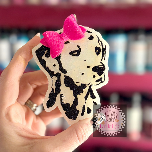 Dalmatian Glittered with Bow Car Freshie