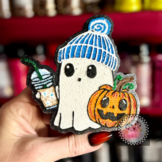 Ghost with Iced Coffee - Blue Hat  Car Freshie