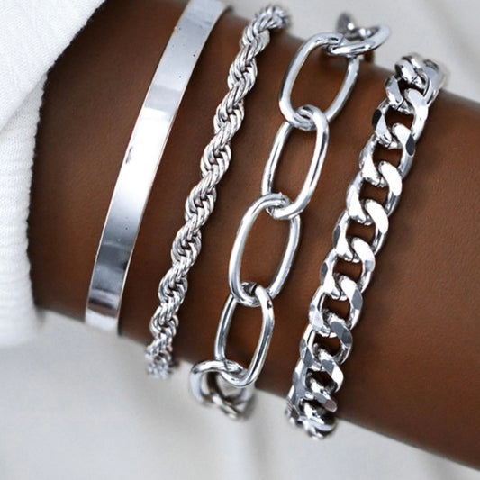 Kara Silver Stacking Chain Bracelet Set