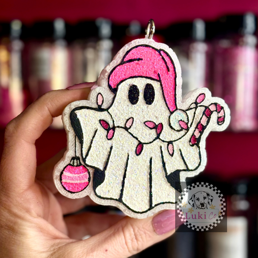 Ghost with Christmas Lights in Pinks Car Freshie